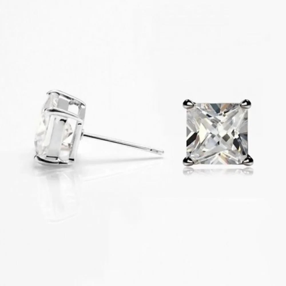 Renaissance 14k White Gold Princess Cut CZ Studs Lab Created Diamond Zirconia